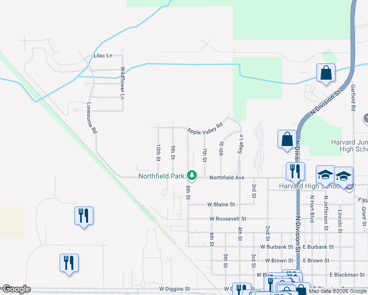 map of restaurants, bars, coffee shops, grocery stores, and more near 1414 8th Street in Harvard