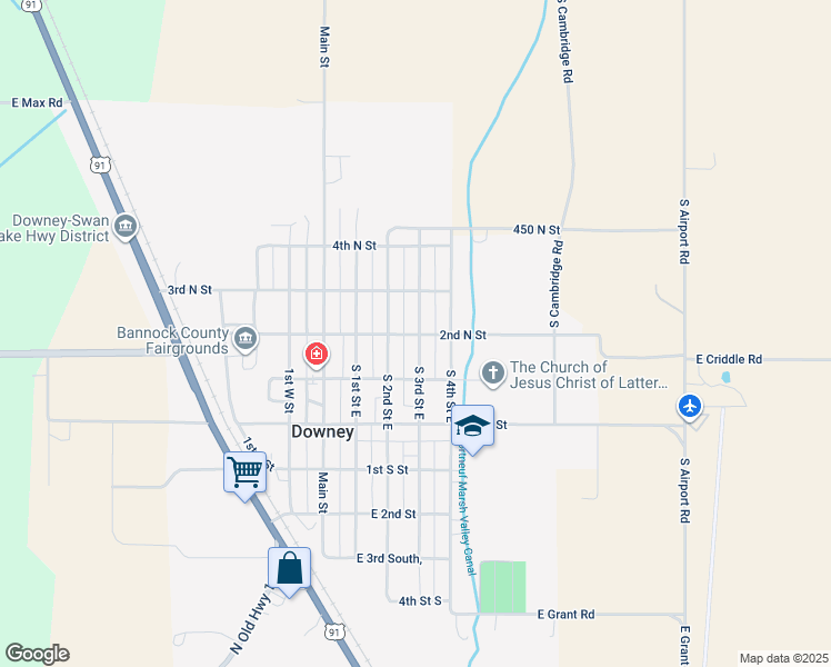map of restaurants, bars, coffee shops, grocery stores, and more near 378-382 East 3rd North in Downey
