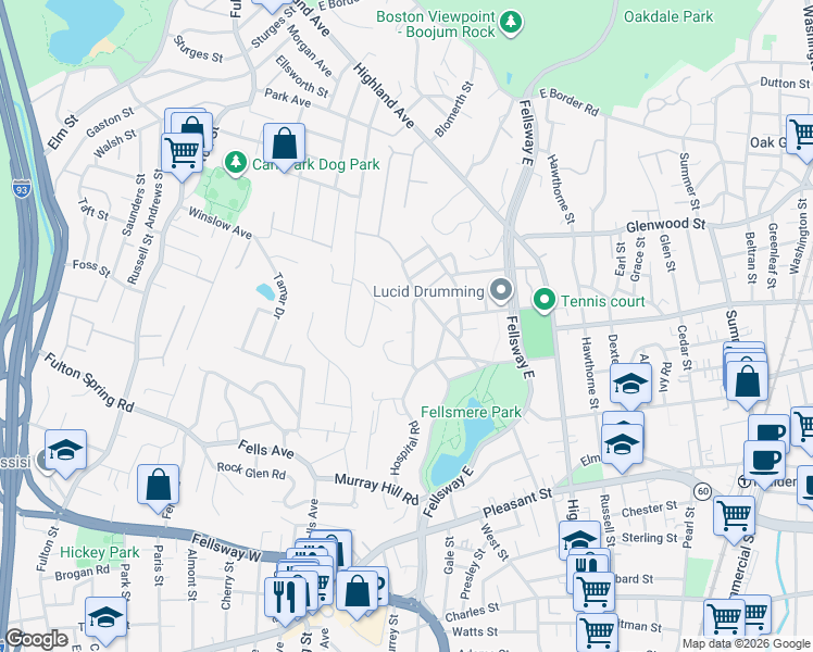 map of restaurants, bars, coffee shops, grocery stores, and more near 6 Held Circle in Medford
