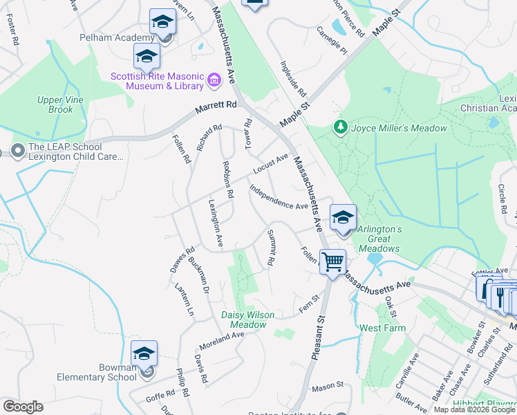 map of restaurants, bars, coffee shops, grocery stores, and more near 31 Independence Avenue in Lexington
