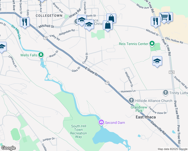 map of restaurants, bars, coffee shops, grocery stores, and more near 1310 East State Street in Ithaca