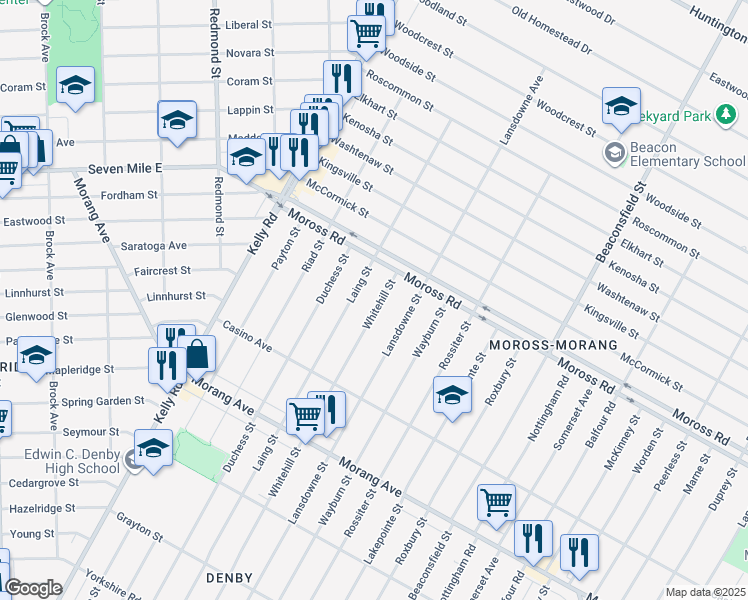 map of restaurants, bars, coffee shops, grocery stores, and more near in Detroit