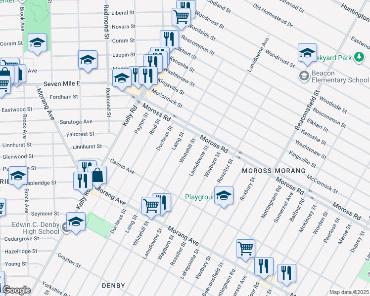 map of restaurants, bars, coffee shops, grocery stores, and more near in Detroit