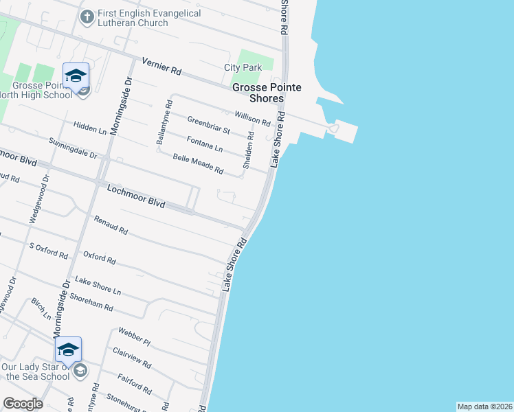 map of restaurants, bars, coffee shops, grocery stores, and more near 725 Lake Shore Road in Grosse Pointe Shores