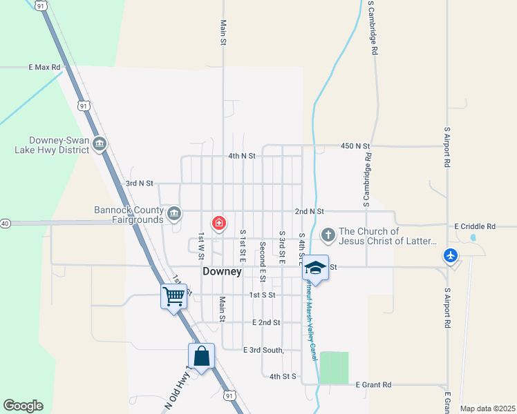 map of restaurants, bars, coffee shops, grocery stores, and more near 215 Second East Street in Downey