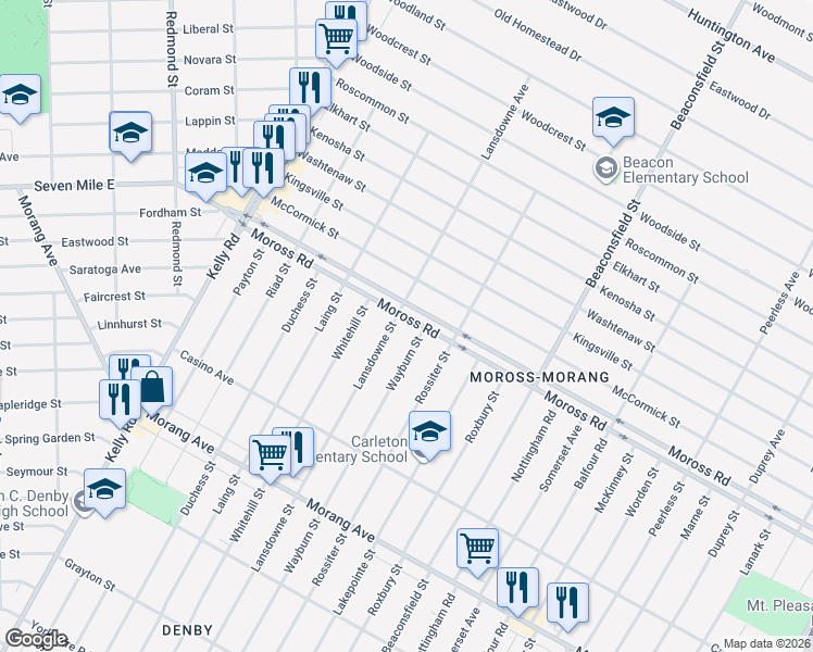 map of restaurants, bars, coffee shops, grocery stores, and more near in Detroit