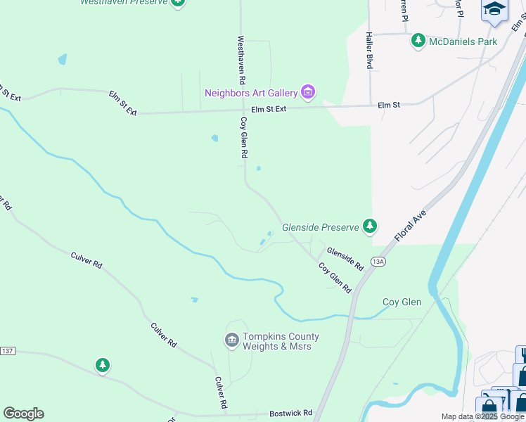 map of restaurants, bars, coffee shops, grocery stores, and more near 178 Coy Glen Road in Ithaca