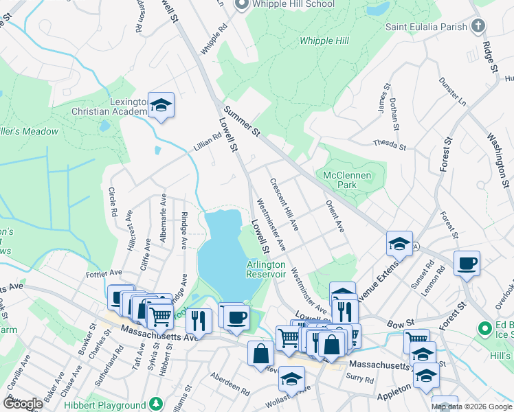 map of restaurants, bars, coffee shops, grocery stores, and more near 10 Westminster Avenue in Lexington
