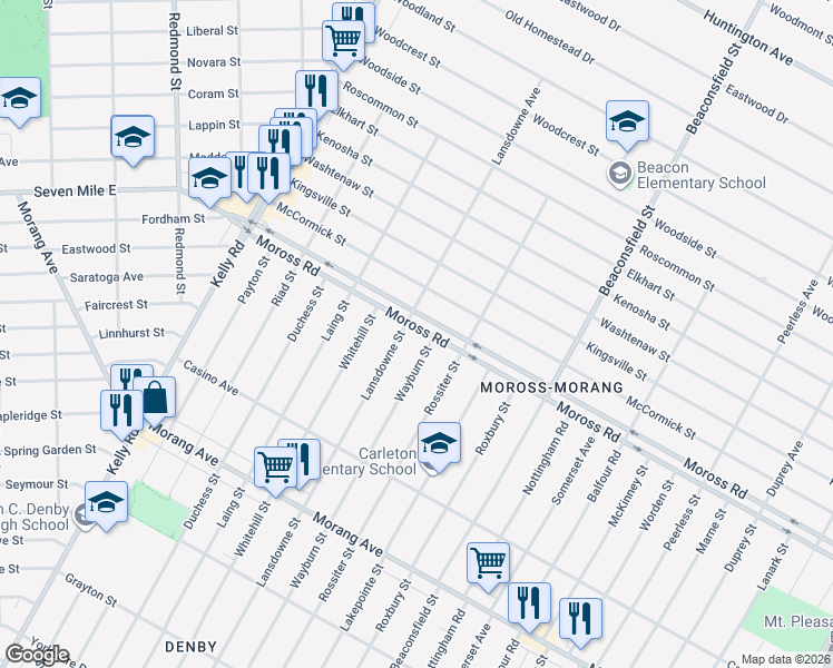 map of restaurants, bars, coffee shops, grocery stores, and more near in Detroit