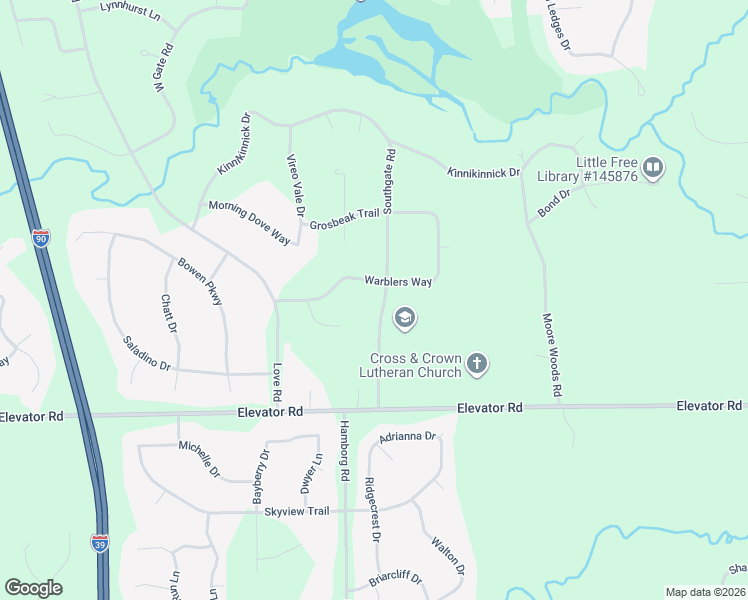 map of restaurants, bars, coffee shops, grocery stores, and more near 7311 Warblers Way in Roscoe