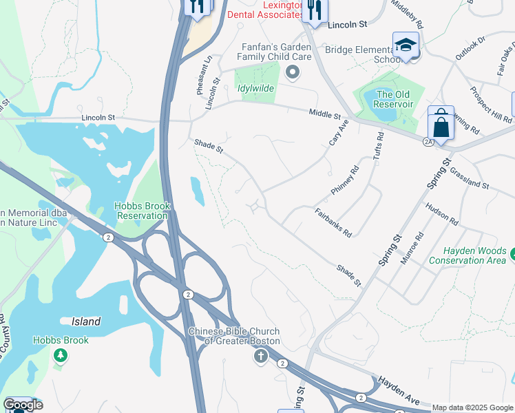 map of restaurants, bars, coffee shops, grocery stores, and more near 32 Journeys End Lane in Lexington