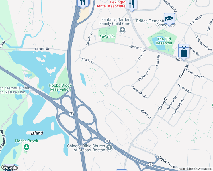 map of restaurants, bars, coffee shops, grocery stores, and more near 32 Journeys End Lane in Lexington