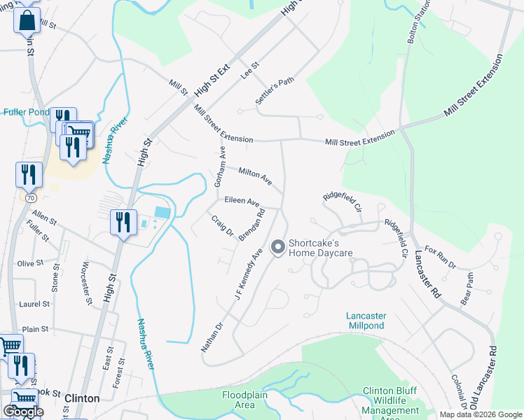 map of restaurants, bars, coffee shops, grocery stores, and more near 5 Eileen Avenue in Clinton