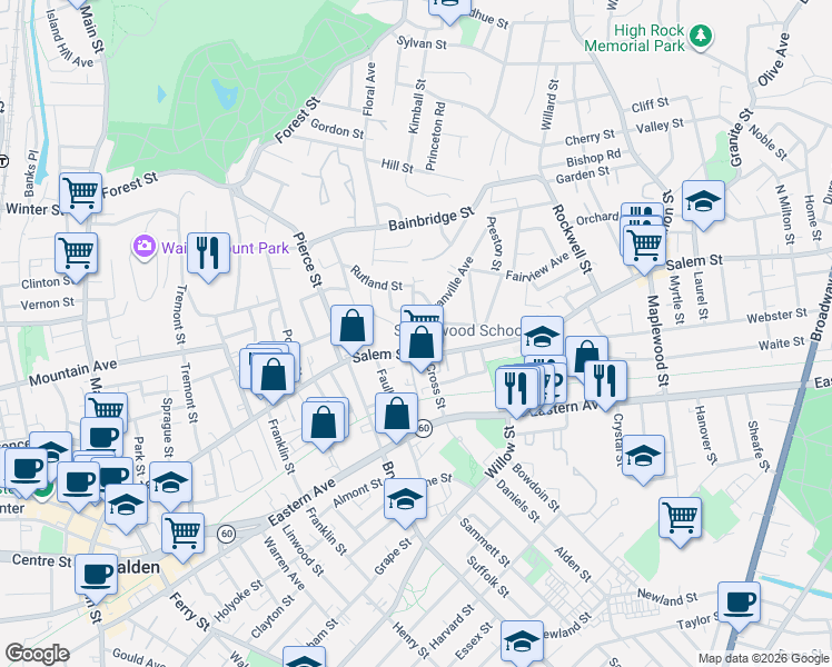 map of restaurants, bars, coffee shops, grocery stores, and more near in Malden