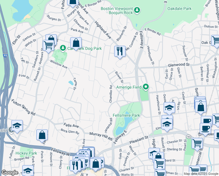 map of restaurants, bars, coffee shops, grocery stores, and more near 6 Held Circle in Medford