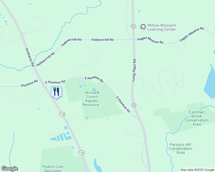 map of restaurants, bars, coffee shops, grocery stores, and more near 103 Plum Tree Road in Amherst
