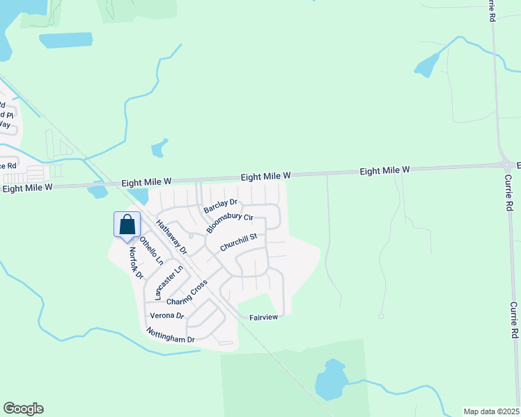 map of restaurants, bars, coffee shops, grocery stores, and more near 8176 Eaton Drive in Northville