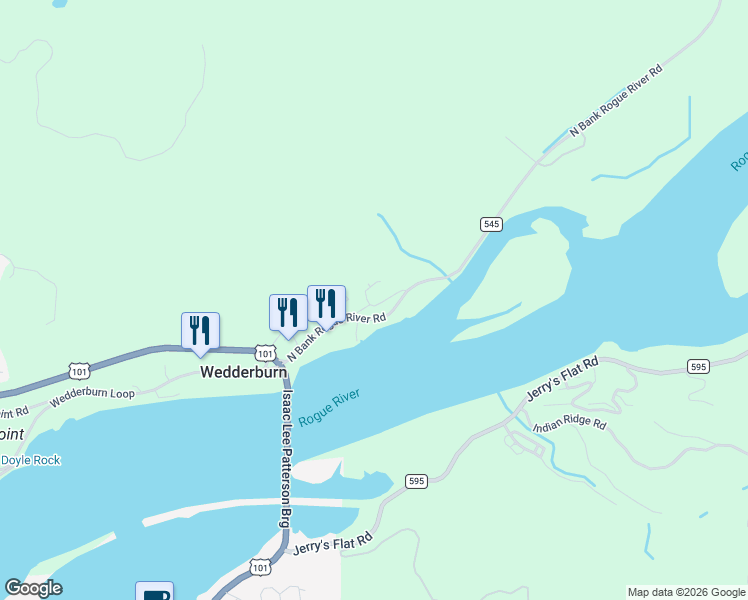 map of restaurants, bars, coffee shops, grocery stores, and more near 94537 Hume Road in Gold Beach