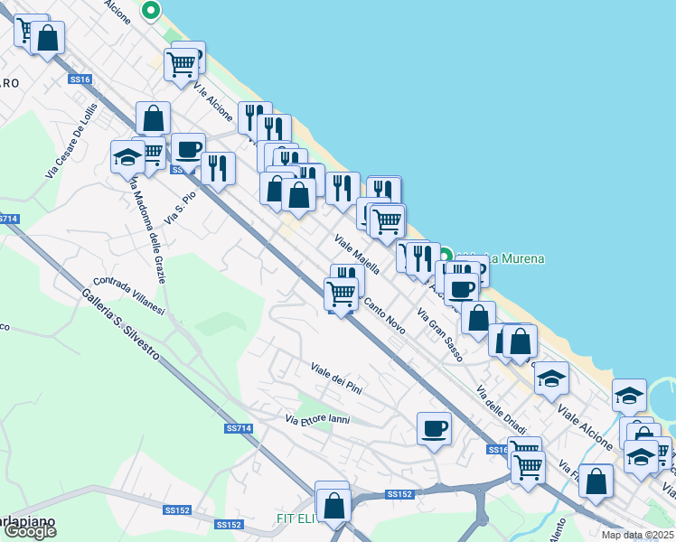 map of restaurants, bars, coffee shops, grocery stores, and more near 20 Viale Canto Novo in Francavilla al Mare