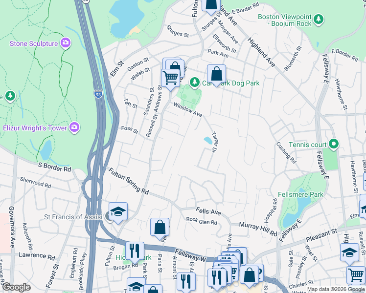 map of restaurants, bars, coffee shops, grocery stores, and more near 83 Mc Cormack Avenue in Medford