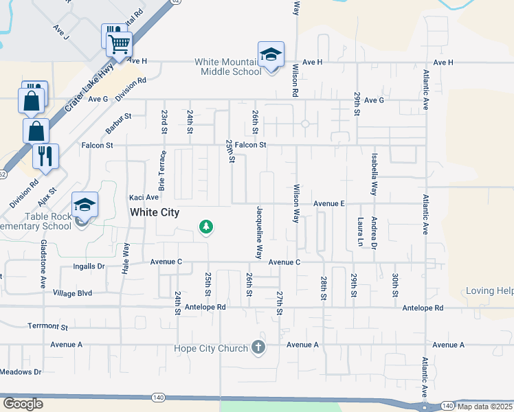 map of restaurants, bars, coffee shops, grocery stores, and more near 7897 Jacqueline Way in White City