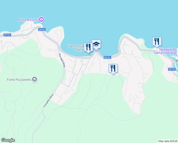 map of restaurants, bars, coffee shops, grocery stores, and more near 62 Via Forconata in Porto Santo Stefano
