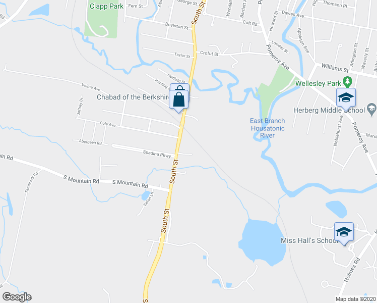 map of restaurants, bars, coffee shops, grocery stores, and more near 15 Warren Terrace in Pittsfield