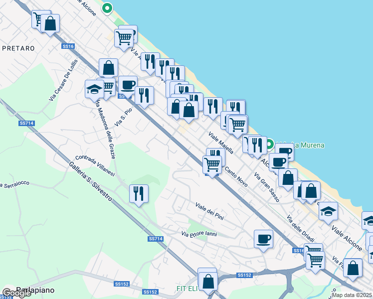 map of restaurants, bars, coffee shops, grocery stores, and more near 88C Via Nazionale Adriatica Nord in Francavilla al Mare