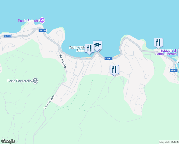 map of restaurants, bars, coffee shops, grocery stores, and more near 62 Via Forconata in Porto Santo Stefano