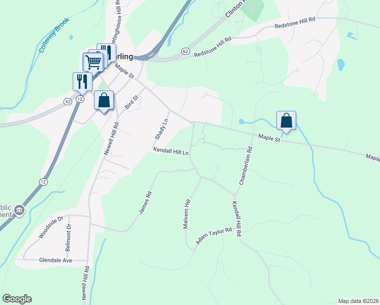 map of restaurants, bars, coffee shops, grocery stores, and more near 16 Kendall Hill Road in Sterling