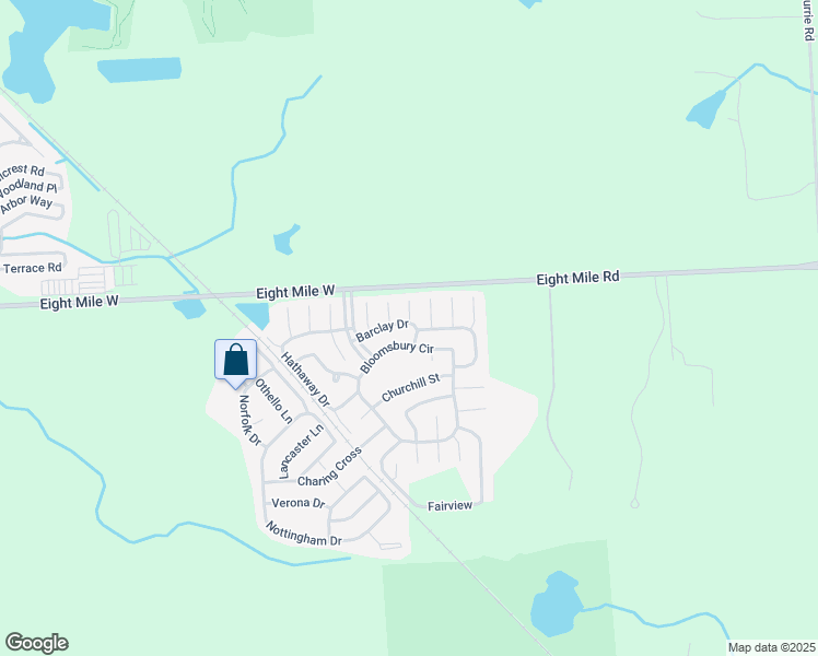 map of restaurants, bars, coffee shops, grocery stores, and more near 8042 Barclay Drive in Northville