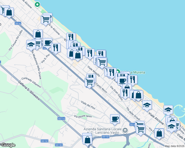 map of restaurants, bars, coffee shops, grocery stores, and more near 16 Via Feltrino in Francavilla al Mare
