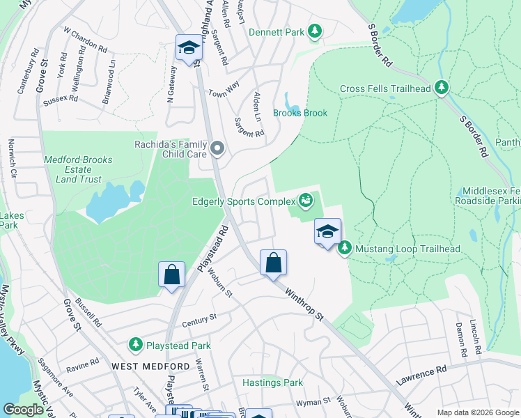 map of restaurants, bars, coffee shops, grocery stores, and more near 13 Headland Way in Medford