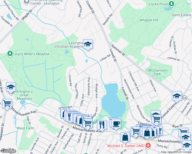 map of restaurants, bars, coffee shops, grocery stores, and more near 34 Rawson Avenue in Lexington