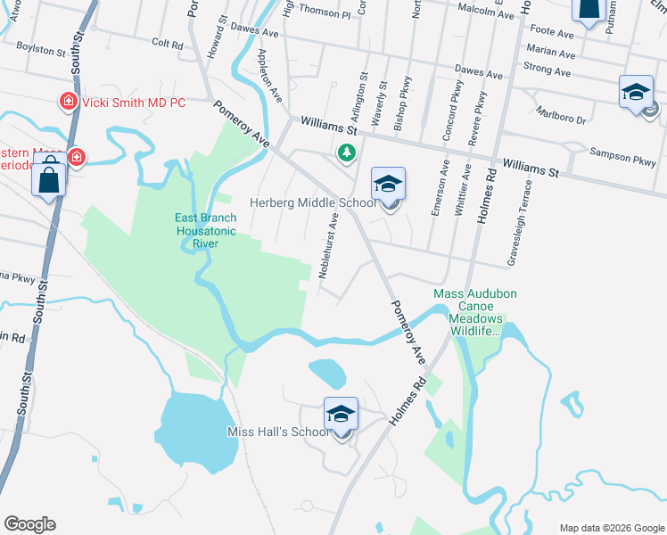 map of restaurants, bars, coffee shops, grocery stores, and more near 76 Noblehurst Avenue in Pittsfield