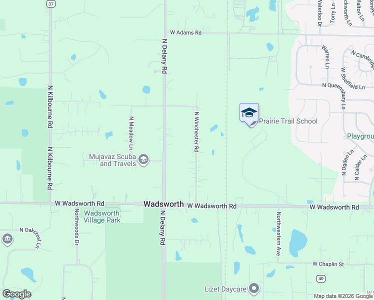map of restaurants, bars, coffee shops, grocery stores, and more near 39250 North Winchester Road in Wadsworth