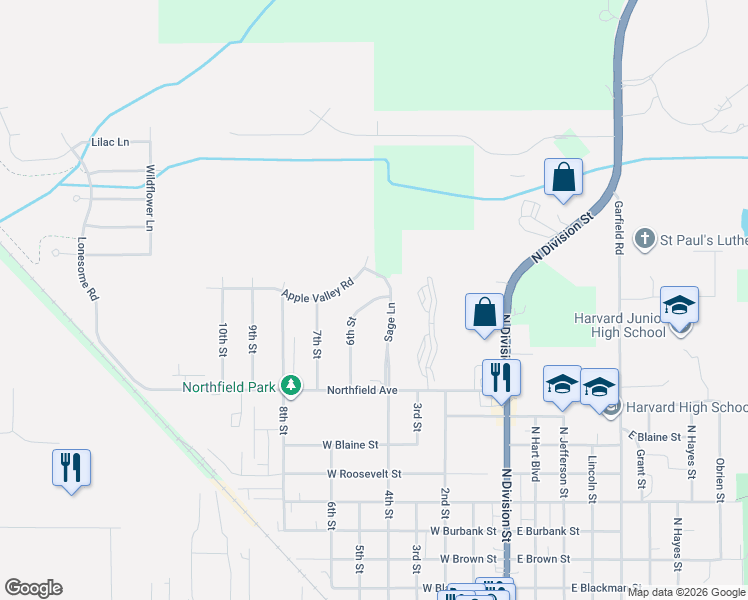 map of restaurants, bars, coffee shops, grocery stores, and more near 1417 Sage Lane in Harvard