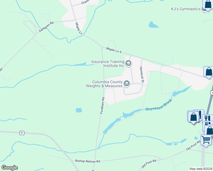 map of restaurants, bars, coffee shops, grocery stores, and more near 180 Fordham Road in Valatie