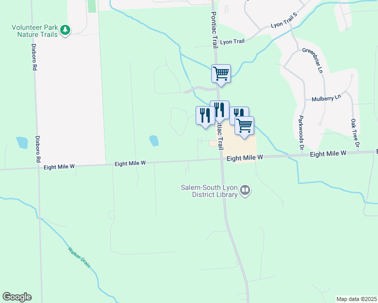 map of restaurants, bars, coffee shops, grocery stores, and more near 61260 Eight Mile Road in South Lyon