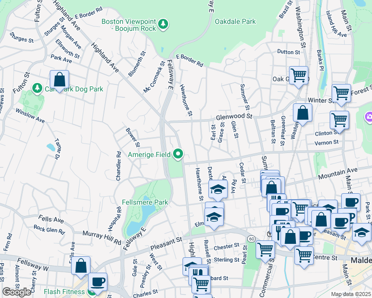 map of restaurants, bars, coffee shops, grocery stores, and more near in Malden
