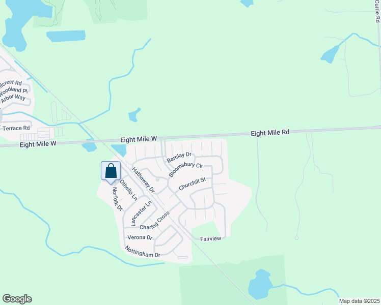 map of restaurants, bars, coffee shops, grocery stores, and more near 8042 Barclay Drive in Northville
