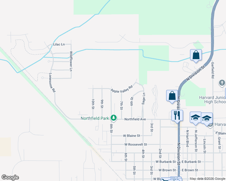 map of restaurants, bars, coffee shops, grocery stores, and more near 1601 8th Street in Harvard