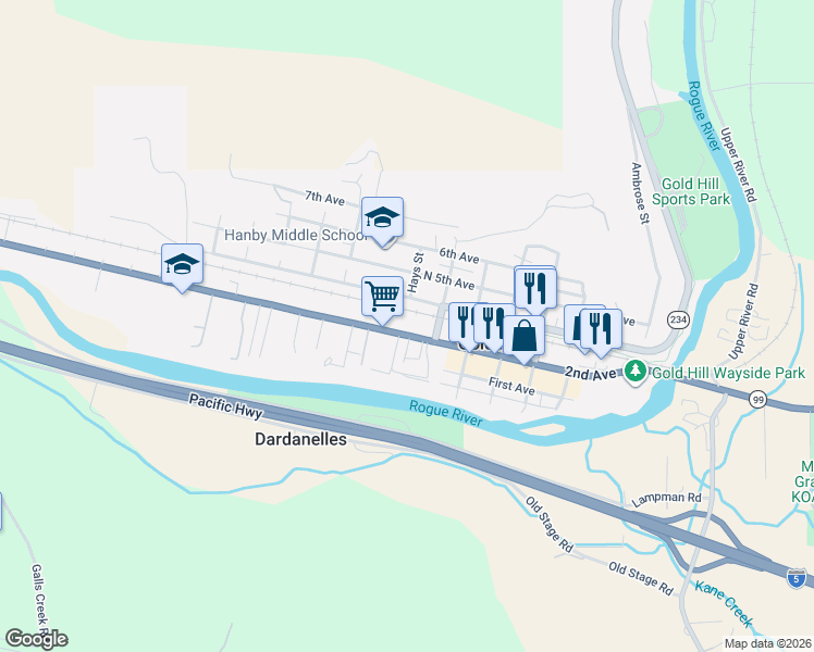 map of restaurants, bars, coffee shops, grocery stores, and more near 781 2nd Avenue in Gold Hill