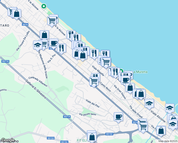 map of restaurants, bars, coffee shops, grocery stores, and more near 20 Viale Canto Novo in Francavilla al Mare