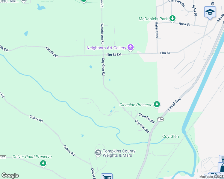 map of restaurants, bars, coffee shops, grocery stores, and more near 178-260 Coy Glen Rd in Ithaca