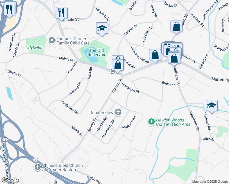 map of restaurants, bars, coffee shops, grocery stores, and more near 26 Spring Street in Lexington