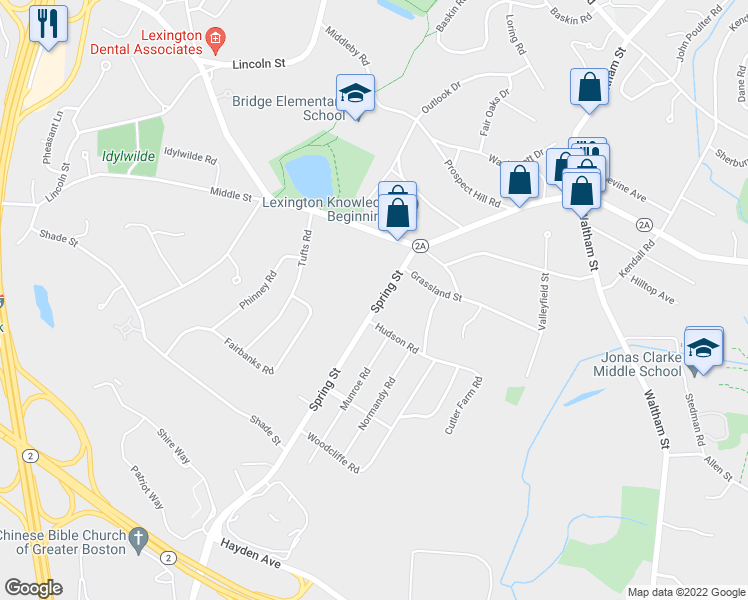 map of restaurants, bars, coffee shops, grocery stores, and more near 29 Spring Street in Lexington