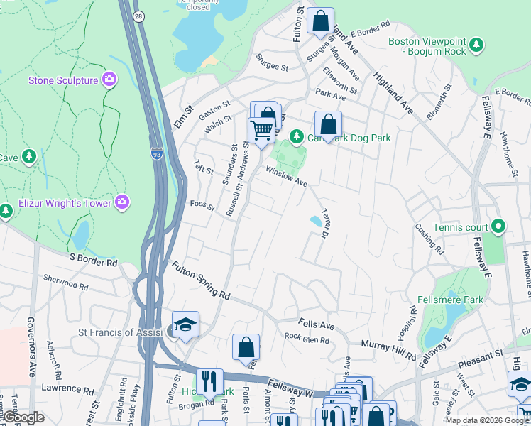 map of restaurants, bars, coffee shops, grocery stores, and more near 83 Mc Cormack Avenue in Medford