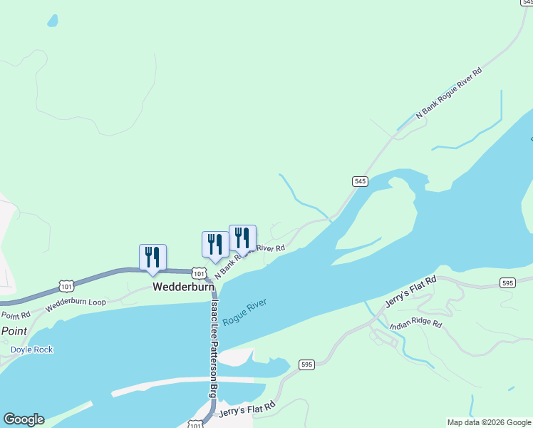 map of restaurants, bars, coffee shops, grocery stores, and more near 94537 Hume Road in Gold Beach