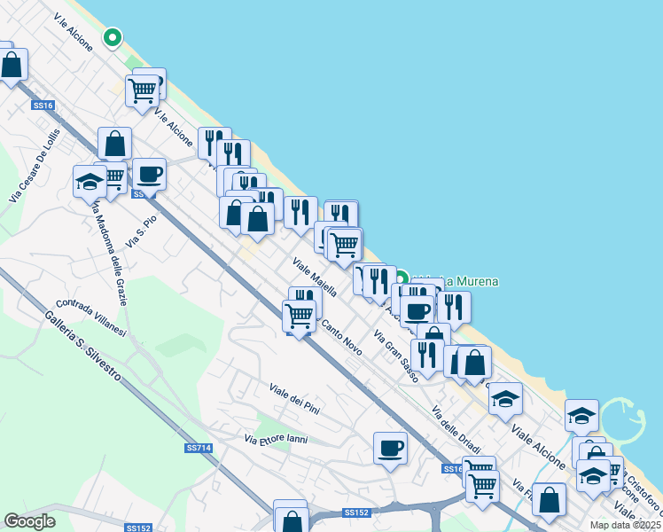 map of restaurants, bars, coffee shops, grocery stores, and more near 112 Viale Alcione in Francavilla al Mare